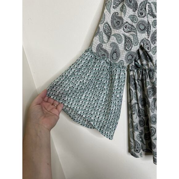 Style & Co Sage Green Paisley Peasant Top Blouse 3/4 Sleeve Size Large - Picture 3 of 8